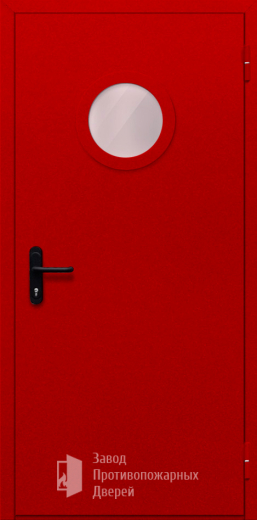 Фото двери «Однопольная с круглым стеклом (красная)» в Волоколамску