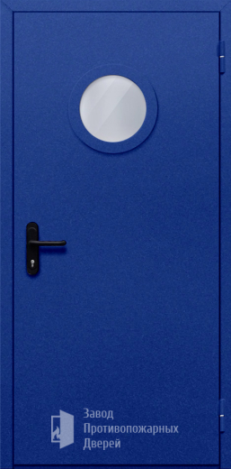 Фото двери «Однопольная с круглым стеклом (синяя)» в Волоколамску