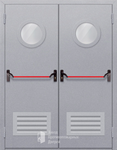 Фото двери «Двупольная с круглым стеклом и решеткой (антипаника)» в Волоколамску