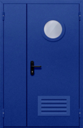 Фото двери «Полуторная с круглым стеклом и решеткой (синяя)» в Волоколамску