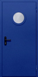 Фото двери «Однопольная с круглым стеклом (синяя)» в Волоколамску